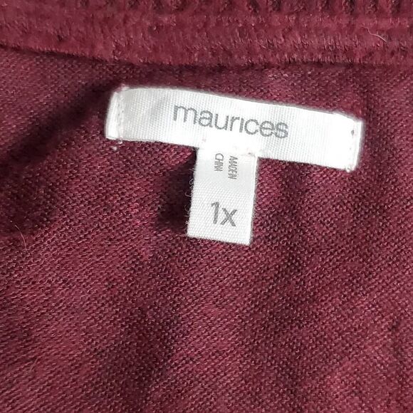 Maurices Women’s 1X Maroon Striped Floral Knit Top Oversized Sweater - Picture 6 of 8